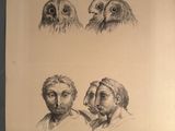 two drawings of a man and a woman with owls on their heads
