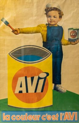 tableau représentant un petit garçon tenant un pinceau devant un pot de peinture Avt