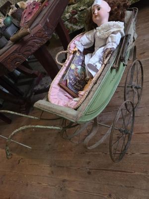 landau poupée ancien En Bois Métal Et Dentelle | UK