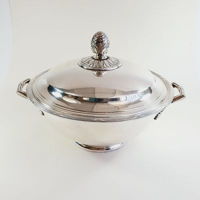 an image of a silver serving dish on a white background