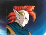 a painting of a dragon with red hair and green eyes
