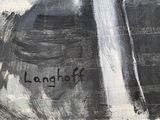 a black and white painting with words on it