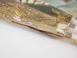 a close up of a fan with a painting on it