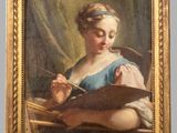an image of a painting of a woman holding a brush and a palette