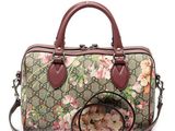 guccissi floral print handbag with shoulder strap and wrist strap