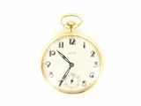 une montre de poche en or sur fond blanc