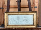 tableau représentant un homme et une femme devant un chevalet en bois