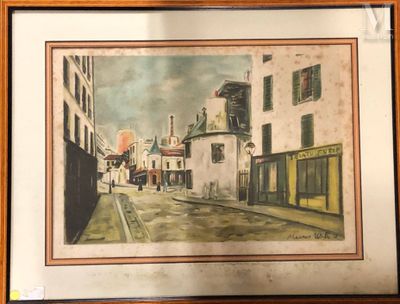 tableau représentant une scène de rue avec des bâtiments et une calèche