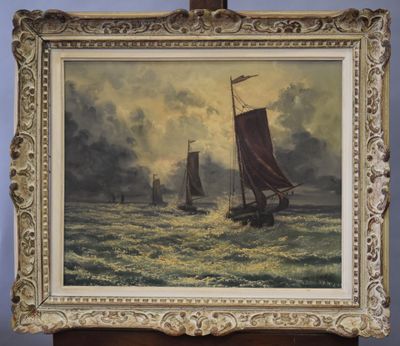 an image of a painting of a sailboat in a body of water