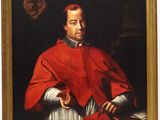 tableau représentant un homme vêtu d'une robe rouge tenant un livre