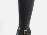 a close up of a pair of black boots on a white background