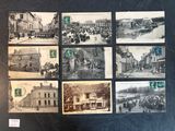 several old black and white photos of people and vehicles on a street