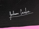 an image of a close up of a pink ribbon on a black surface