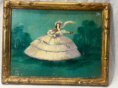 painting of a woman in a white dress on a green background