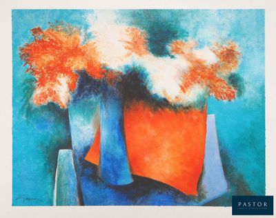 une peinture représentant un vase contenant des fleurs