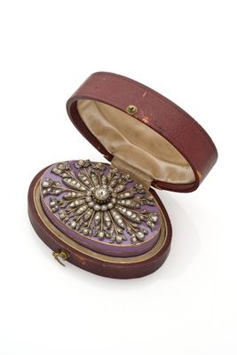 an image of a purple box with a broochet inside of it