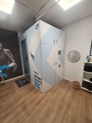 an image of a room with a locker and a wall mural