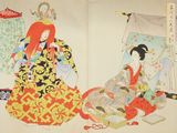 an image of a painting of two women in kimono robes