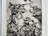 un dessin en noir et blanc représentant des squelettes jouant avec un oiseau