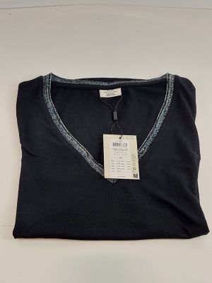 black v - neck t - shirt with blue trimming
