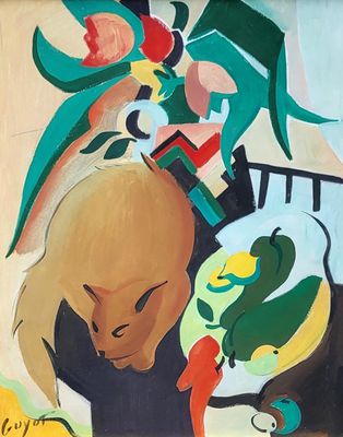 un tableau représentant une femme tenant une assiette de nourriture