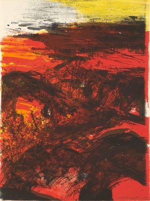 an image of a painting with red, yellow and black colors