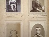 four old black and white photos of a man holding a baby