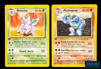 deux cartes Pokémon présentant des motifs différents, sur fond noir