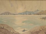 une image d'un tableau représentant un bateau dans l'eau