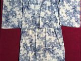 an image of a blue and white kimono on a red cloth