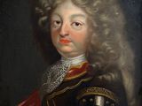 a painting of a young man in armor with a red cape