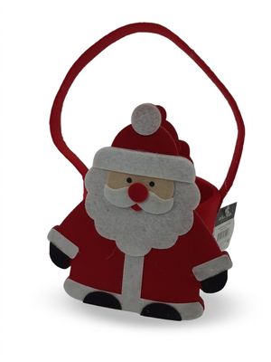 un petit sac de Père Noël rouge et blanc muni d'une poignée rouge