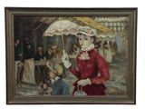 a painting of a woman with a parasol in a red dress