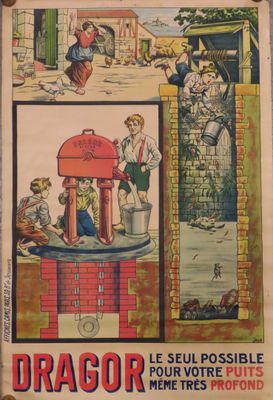affiche française représentant un dessin humoristique d'un homme posant une casserole sur une borne d'incendie