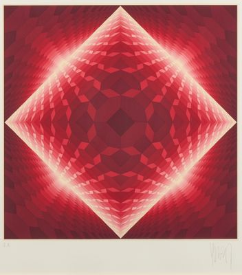 une image représentant une peinture abstraite rouge et blanche en forme de losange