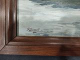 a picture of a painting of a boat on the water
