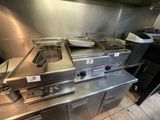 many different types of commercial kitchen equipment in this kitchen