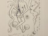 dessin représentant un homme en costume-cravate tenant un vase de fleurs