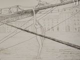 a drawing of a woman standing on a boat
