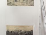 two old photos of horses and people on the road