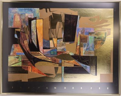 painting of a painting of a chair and a window with a sky in the background