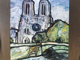 a picture of a painting of a cathedral on the wall