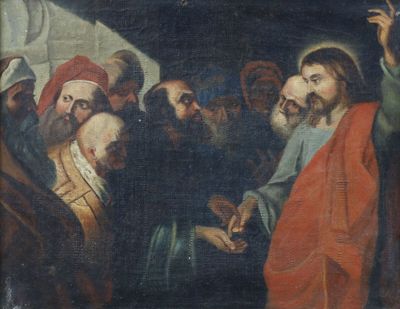 une image représentant un tableau montrant un groupe d'hommes dans une pièce