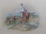un tableau représentant un homme à cheval, avec un chien à ses côtés