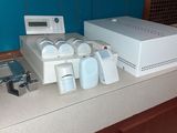 a picture of a kitchen counter with a microwave and other appliances on it