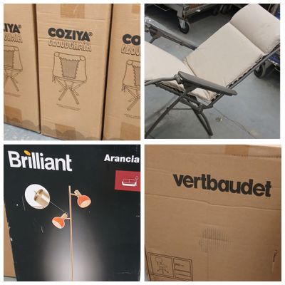 quatre images différentes d'une boîte contenant une chaise et d'une boîte contenant une chaise