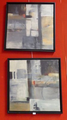 Paire de TOILES imprimées dans le goût cubiste Dim totales: …