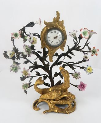 a clock that is sitting on top of a tree