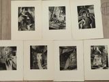 six black and white photographs of a man and a woman on a boat