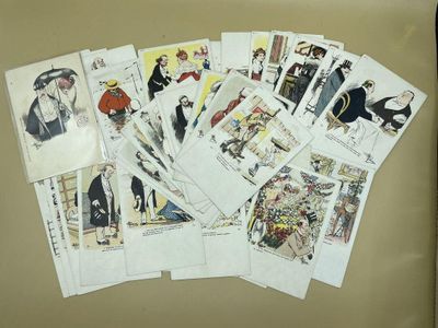 beaucoup de cartes postales sur la table, avec des images dessus
